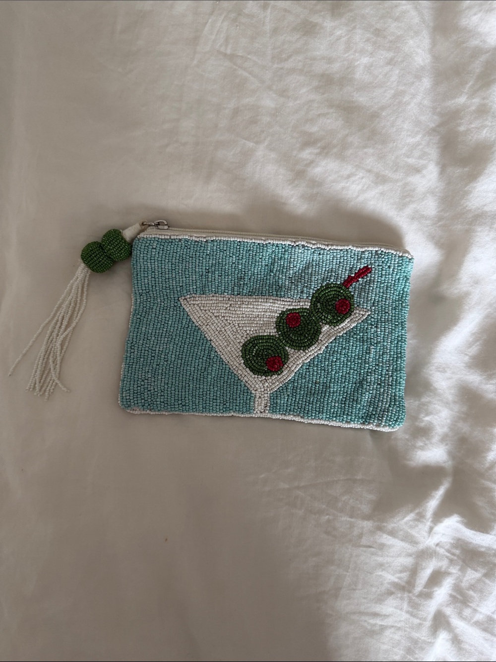 Beaded Martini Clutch - Aqua with Olive Accent